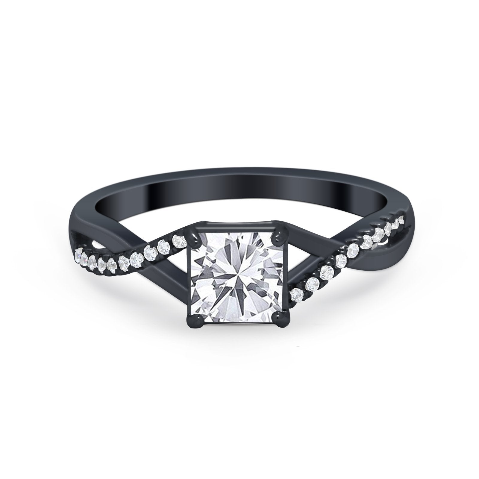 Princess Cut Wedding Ring Round Simulated Cubic Zirconia 925 Sterling Silver