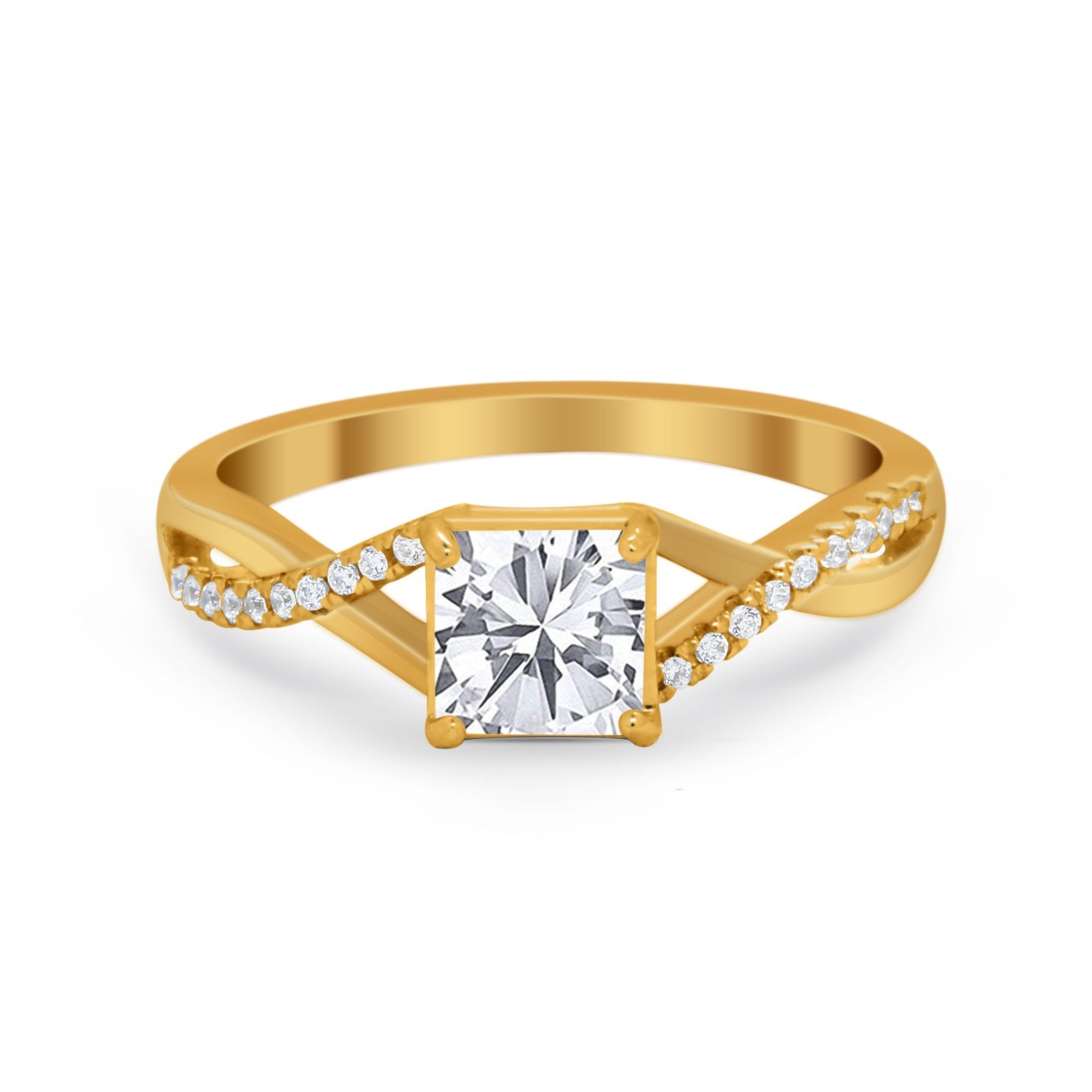Princess Cut Wedding Ring Round Simulated Cubic Zirconia 925 Sterling Silver