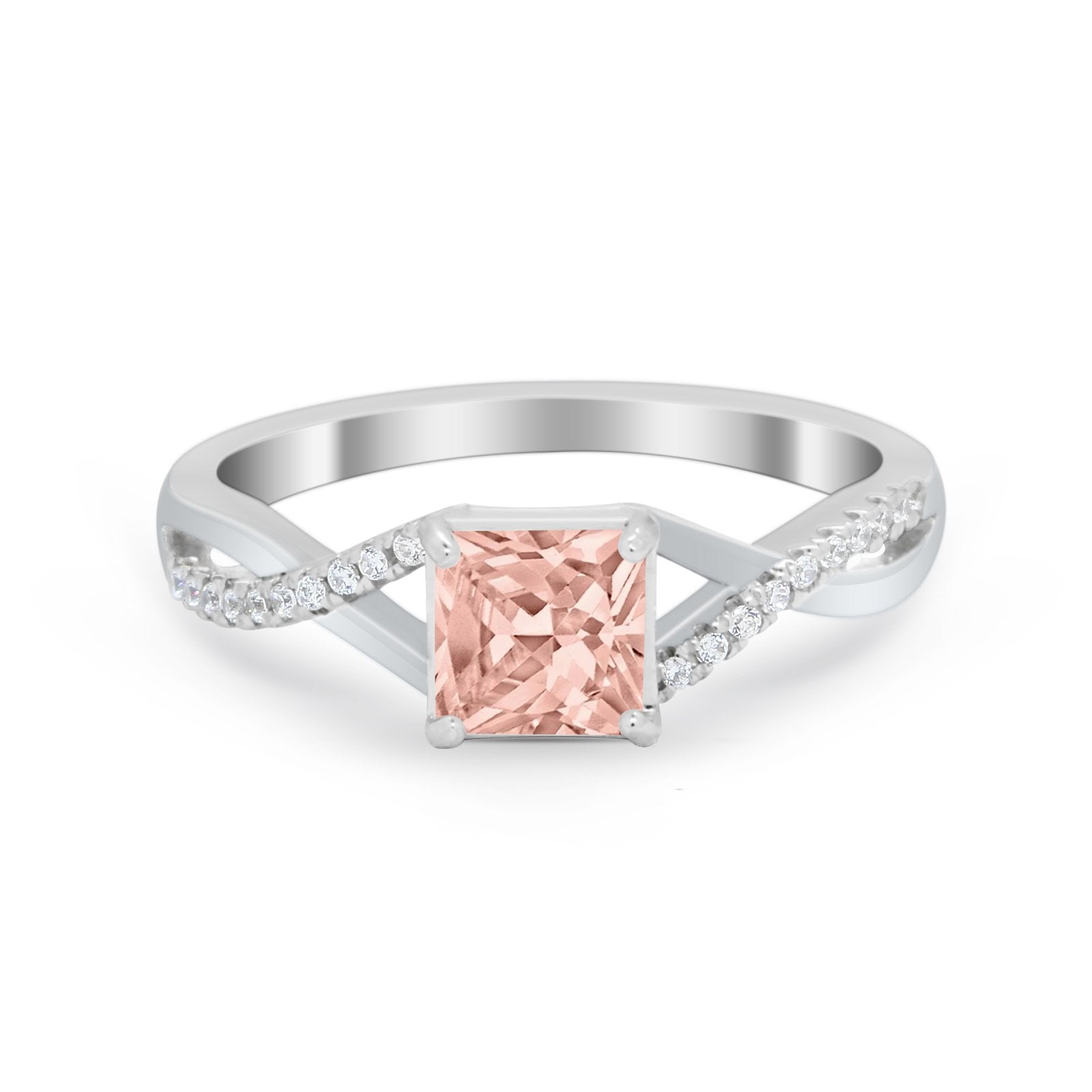Princess Cut Wedding Ring Round Simulated Cubic Zirconia 925 Sterling Silver