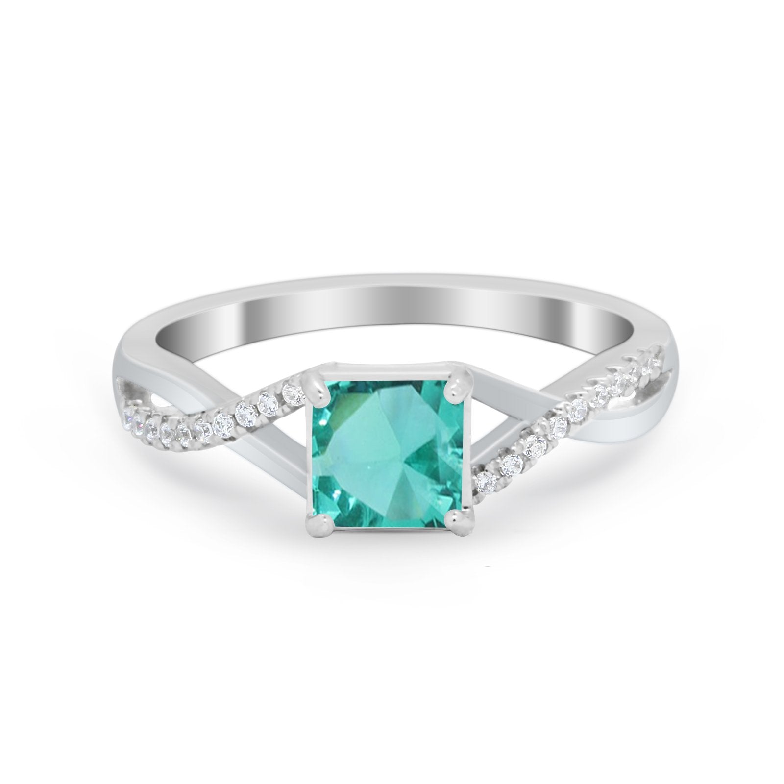 Princess Cut Wedding Ring Round Simulated Cubic Zirconia 925 Sterling Silver