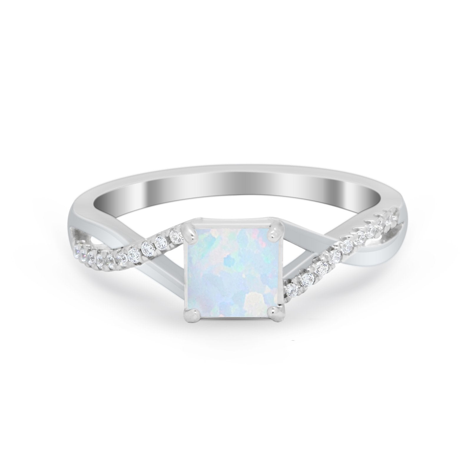 Princess Cut Wedding Ring Round Simulated Cubic Zirconia 925 Sterling Silver