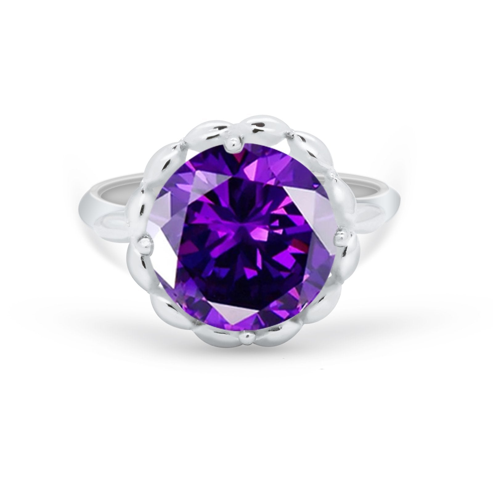 Large Stone Cocktail Ring Art Deco Simulated Cubic Zirconia 925 Sterling Silver