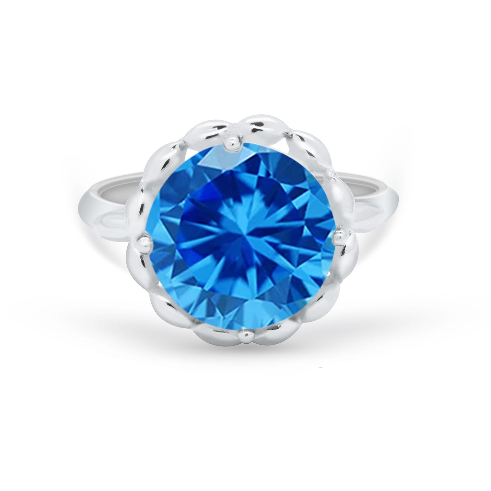 Large Stone Cocktail Ring Art Deco Simulated Cubic Zirconia 925 Sterling Silver