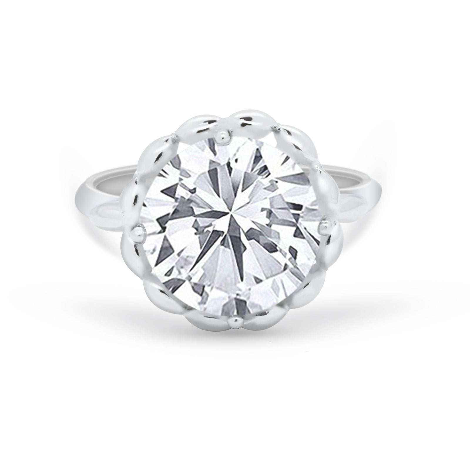 Large Stone Cocktail Ring Art Deco Simulated Cubic Zirconia 925 Sterling Silver