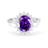 Floral Oval Wedding Ring Round Simulated Cubic Zirconia 925 Sterling Silver