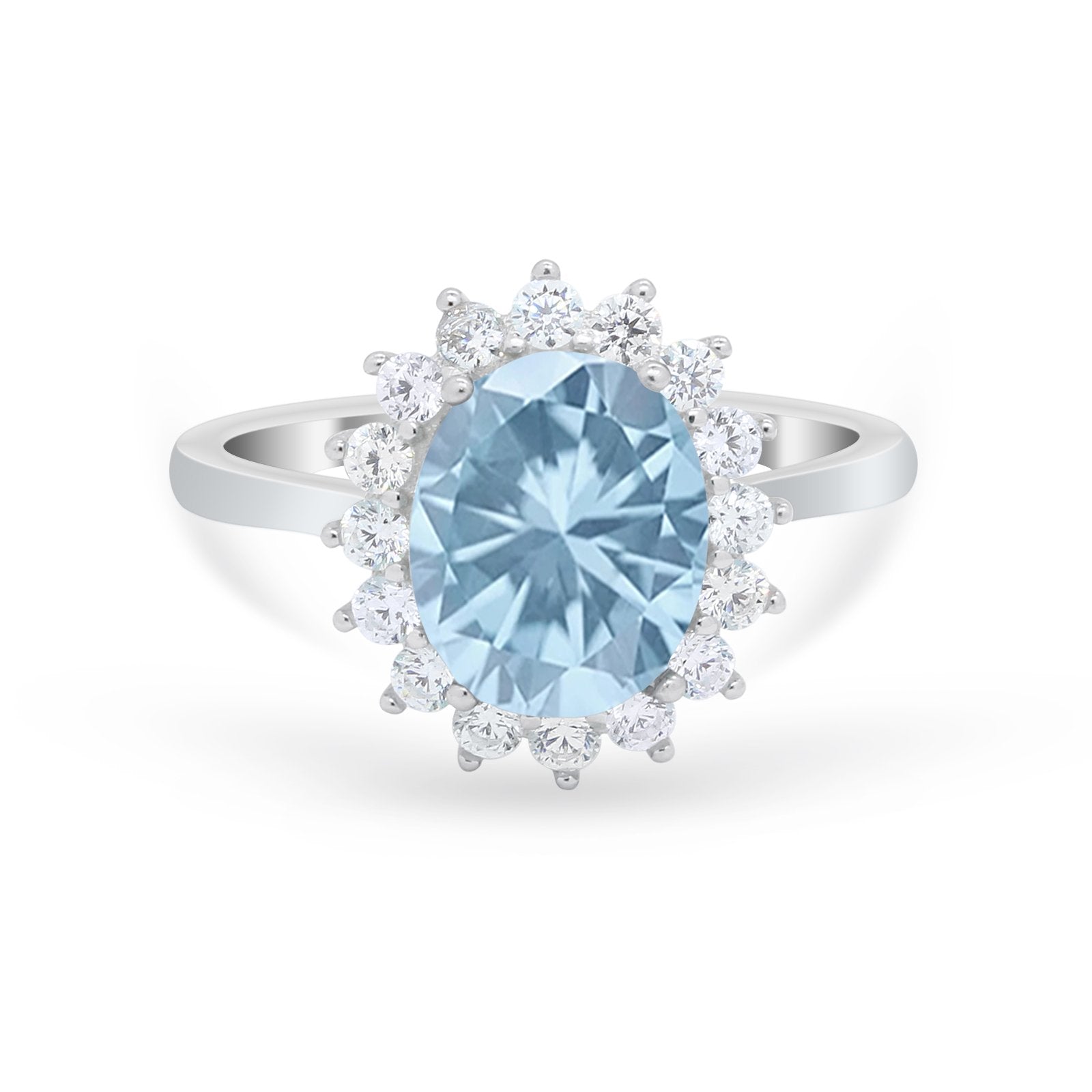 Floral Oval Wedding Ring Round Simulated Cubic Zirconia 925 Sterling Silver