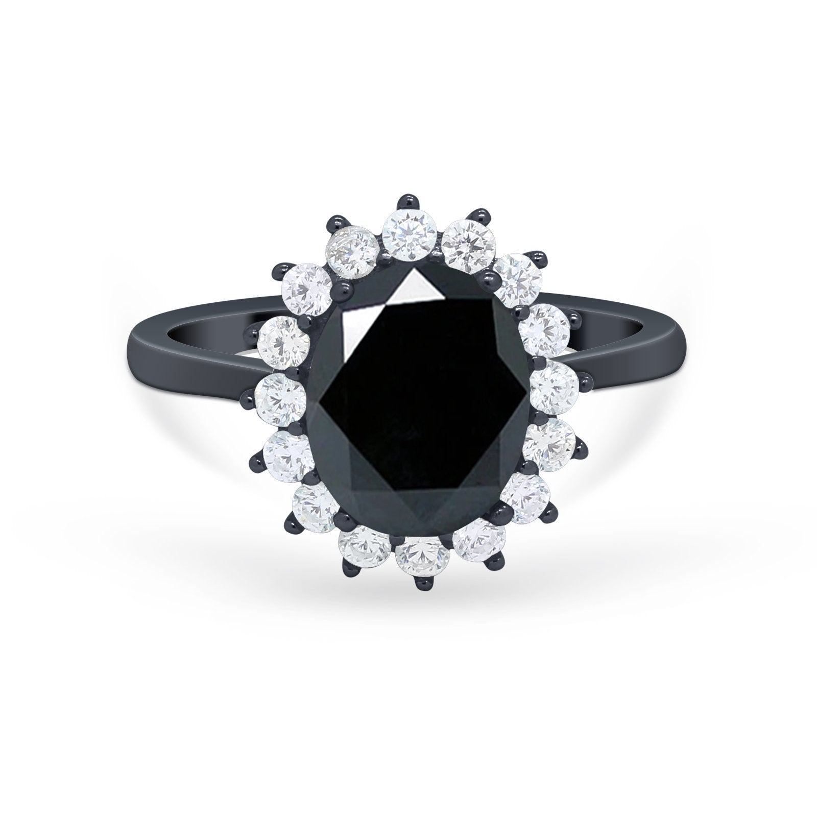 Floral Oval Wedding Ring Round Simulated Cubic Zirconia 925 Sterling Silver