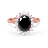 Floral Oval Wedding Ring Round Simulated Cubic Zirconia 925 Sterling Silver