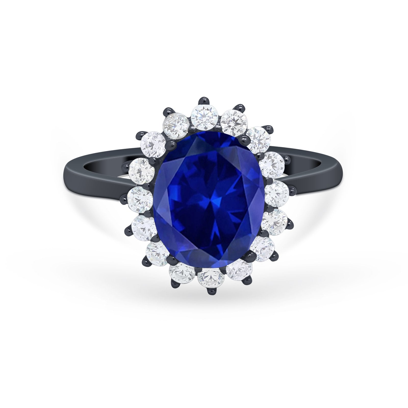 Floral Oval Wedding Ring Round Simulated Cubic Zirconia 925 Sterling Silver