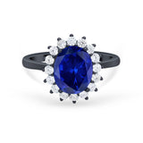 Floral Oval Wedding Ring Round Simulated Cubic Zirconia 925 Sterling Silver