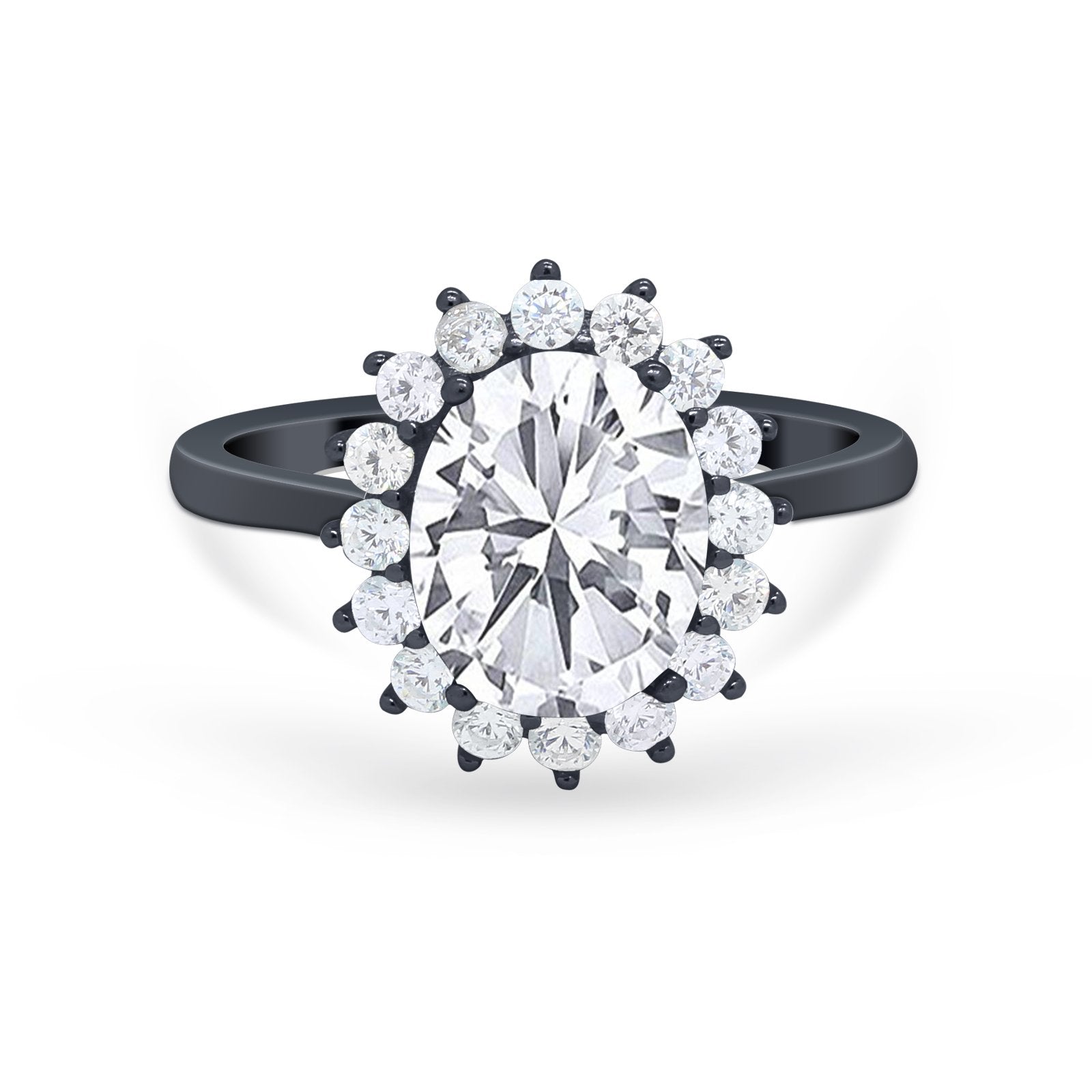 Floral Oval Wedding Ring Round Simulated Cubic Zirconia 925 Sterling Silver