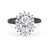 Floral Oval Wedding Ring Round Simulated Cubic Zirconia 925 Sterling Silver