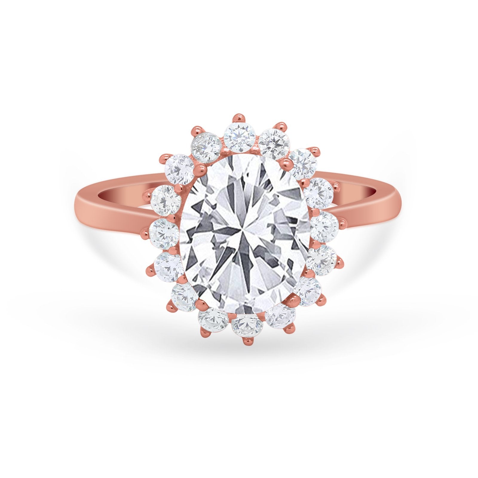 Floral Oval Wedding Ring Round Simulated Cubic Zirconia 925 Sterling Silver