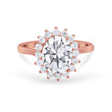 Floral Oval Wedding Ring Round Simulated Cubic Zirconia 925 Sterling Silver