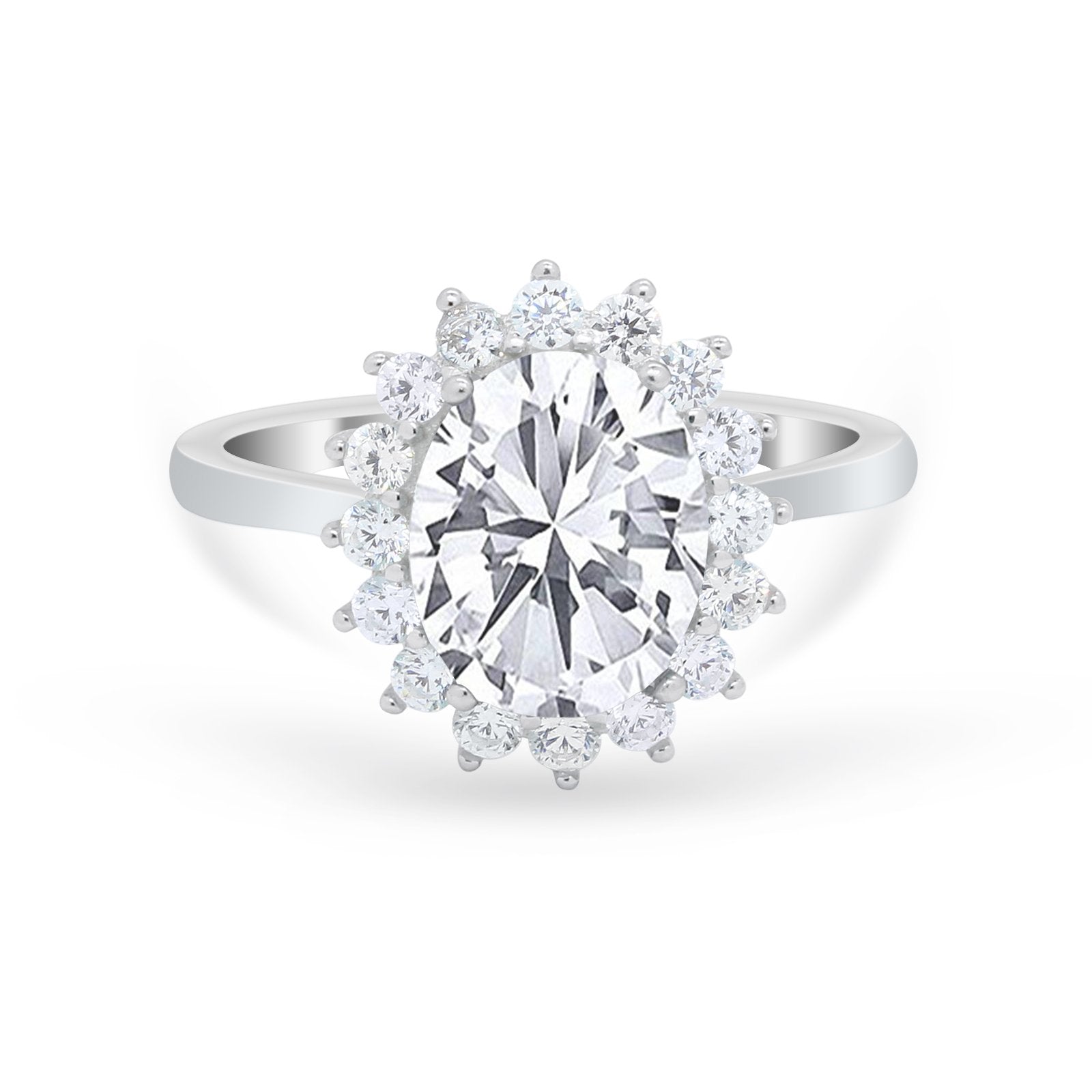 Floral Oval Wedding Ring Round Simulated Cubic Zirconia 925 Sterling Silver
