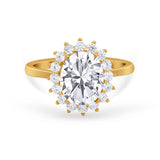 Floral Oval Wedding Ring Round Simulated Cubic Zirconia 925 Sterling Silver
