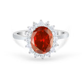 Floral Oval Wedding Ring Round Simulated Cubic Zirconia 925 Sterling Silver