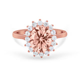Floral Oval Wedding Ring Round Simulated Cubic Zirconia 925 Sterling Silver
