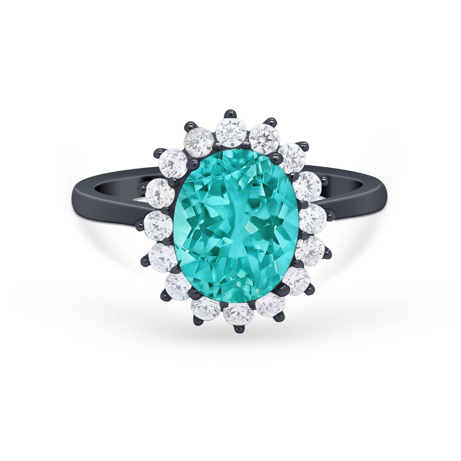 Floral Oval Wedding Ring Round Simulated Cubic Zirconia 925 Sterling Silver
