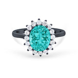 Floral Oval Wedding Ring Round Simulated Cubic Zirconia 925 Sterling Silver