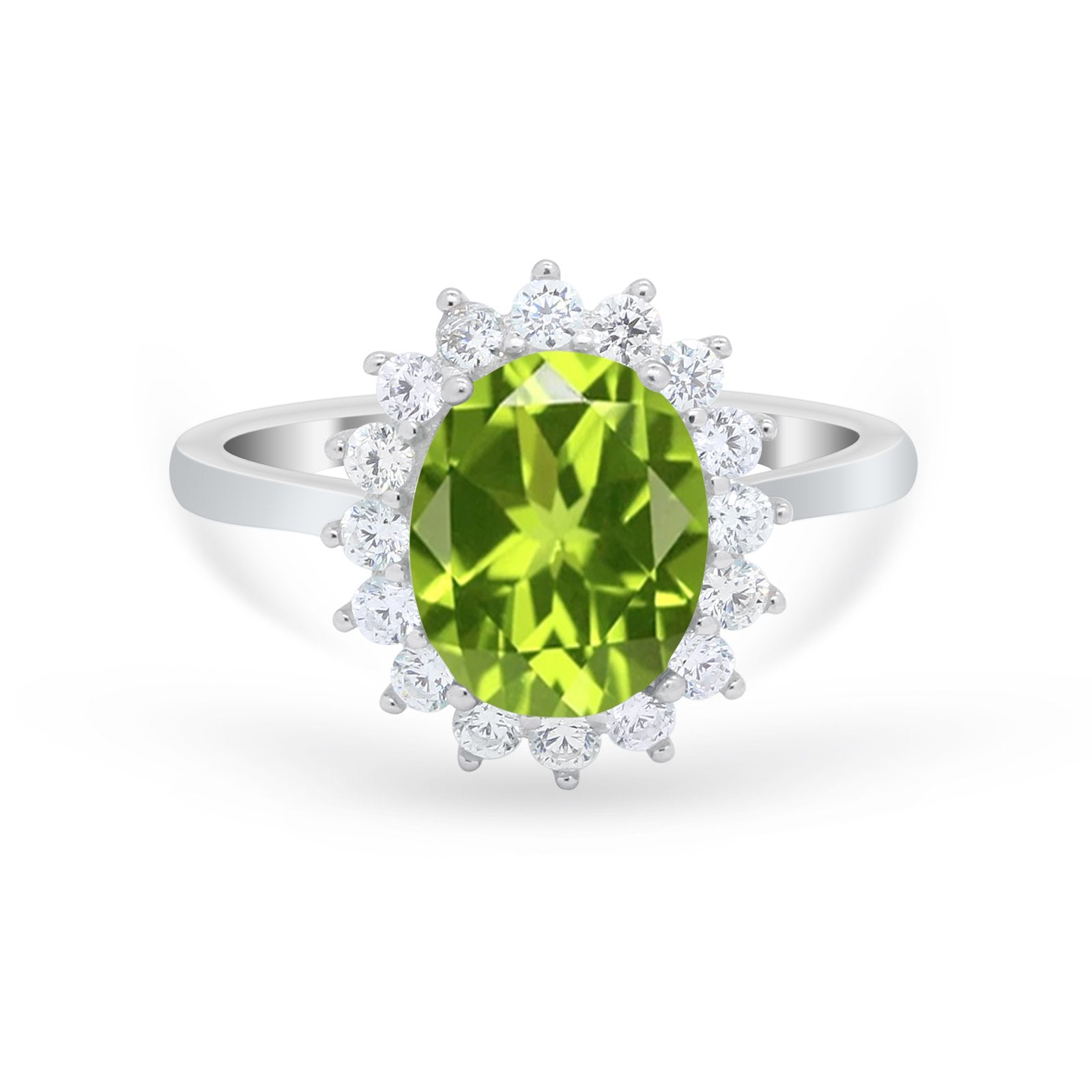 Floral Oval Wedding Ring Round Simulated Cubic Zirconia 925 Sterling Silver