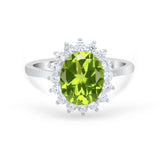 Floral Oval Wedding Ring Round Simulated Cubic Zirconia 925 Sterling Silver