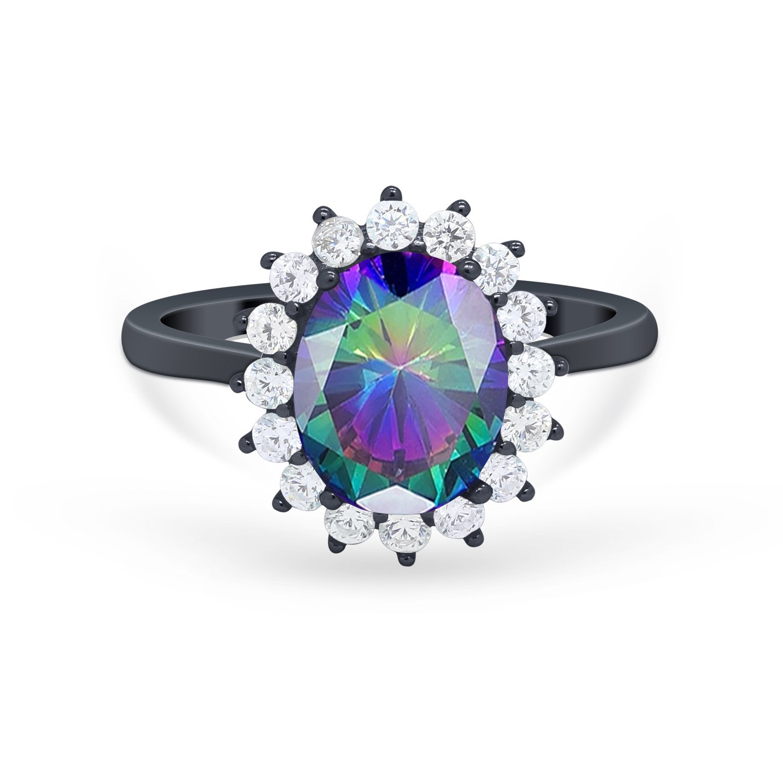 Floral Oval Wedding Ring Round Simulated Cubic Zirconia 925 Sterling Silver