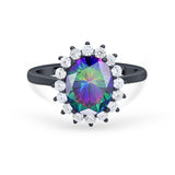 Floral Oval Wedding Ring Round Simulated Cubic Zirconia 925 Sterling Silver