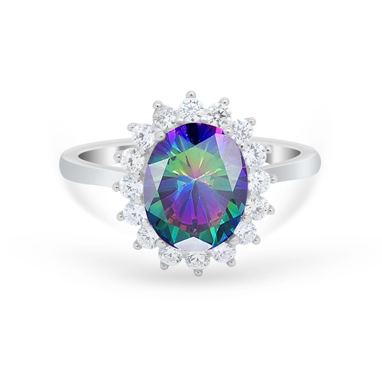Floral Oval Wedding Ring Round Simulated Cubic Zirconia 925 Sterling Silver