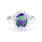 Floral Oval Wedding Ring Round Simulated Cubic Zirconia 925 Sterling Silver
