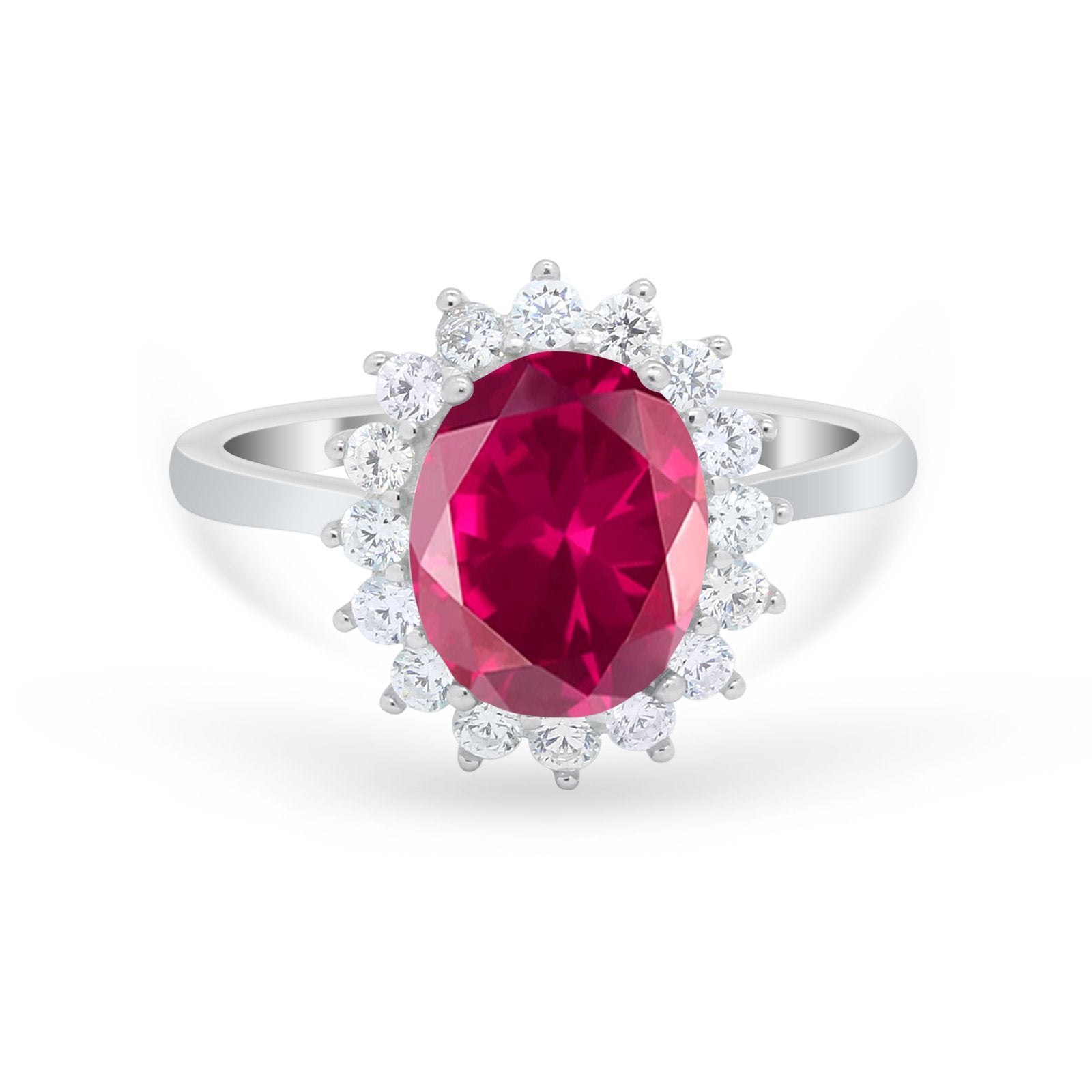 Floral Oval Wedding Ring Round Simulated Cubic Zirconia 925 Sterling Silver