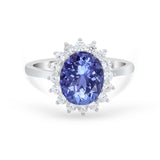 Floral Oval Wedding Ring Round Simulated Cubic Zirconia 925 Sterling Silver