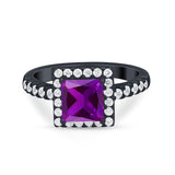 Halo Princess Cut Wedding Ring Simulated Cubic Zirconia 925 Sterling Silver