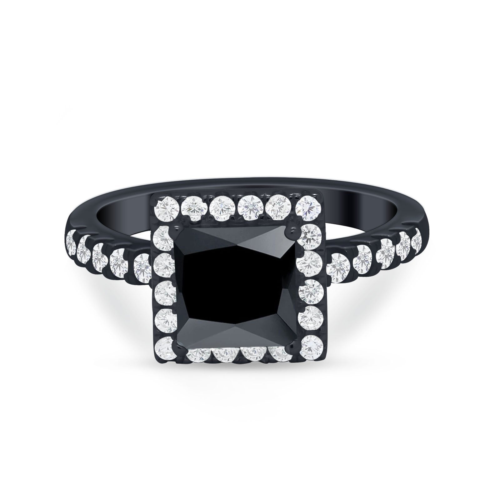 Halo Princess Cut Wedding Ring Simulated Cubic Zirconia 925 Sterling Silver