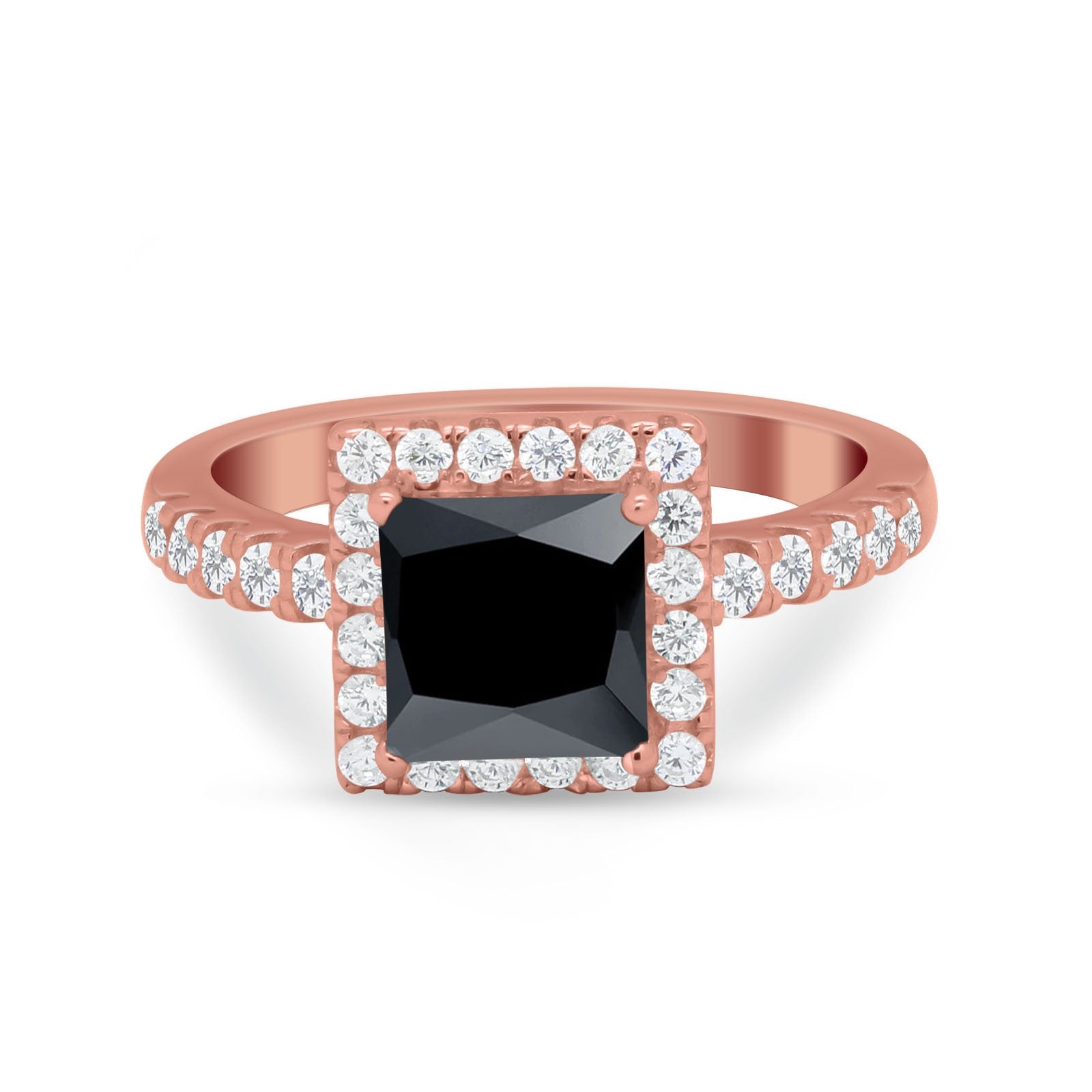 Halo Princess Cut Wedding Ring Simulated Cubic Zirconia 925 Sterling Silver