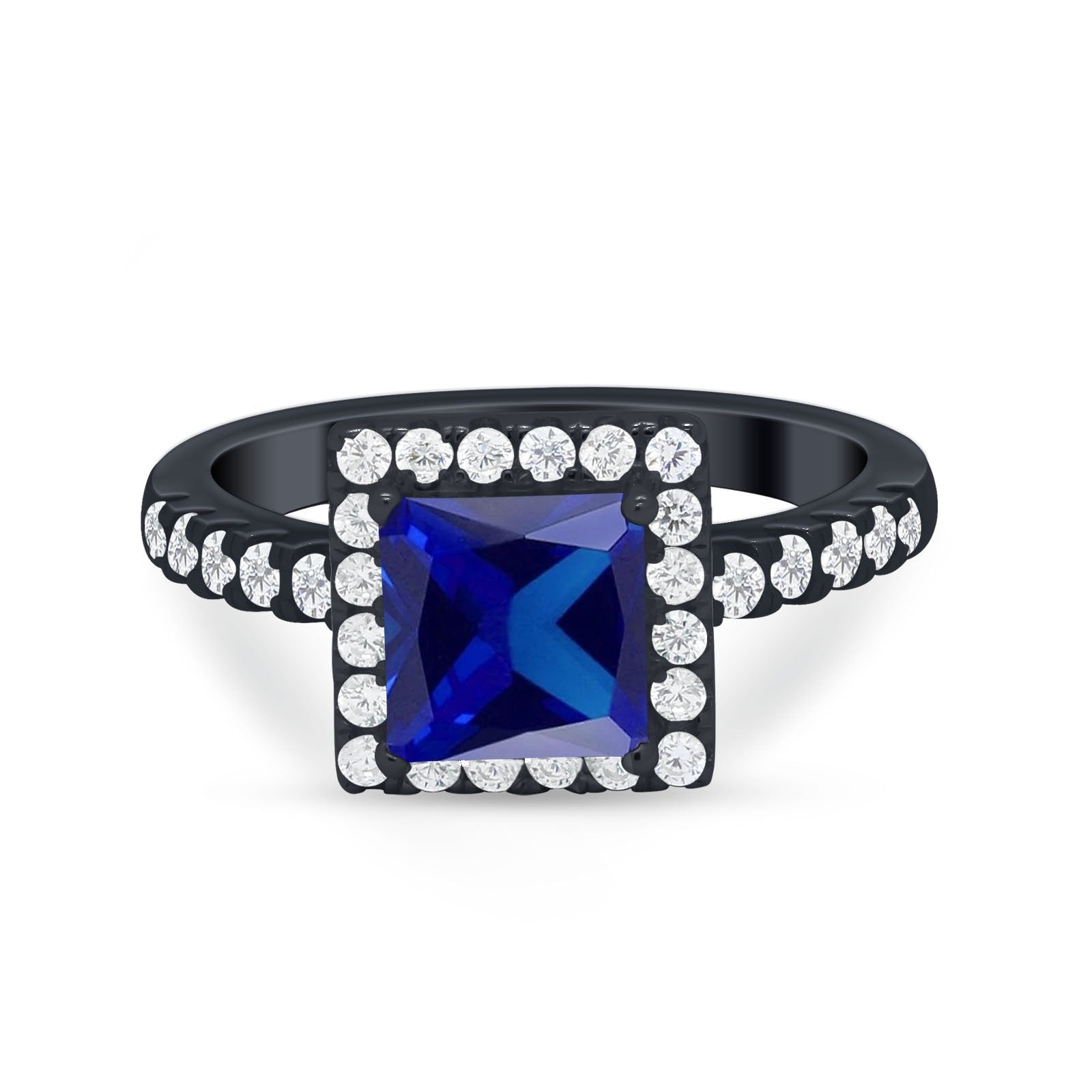 Halo Princess Cut Wedding Ring Simulated Cubic Zirconia 925 Sterling Silver