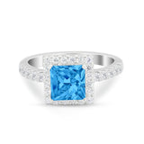 Halo Princess Cut Wedding Ring Simulated Cubic Zirconia 925 Sterling Silver