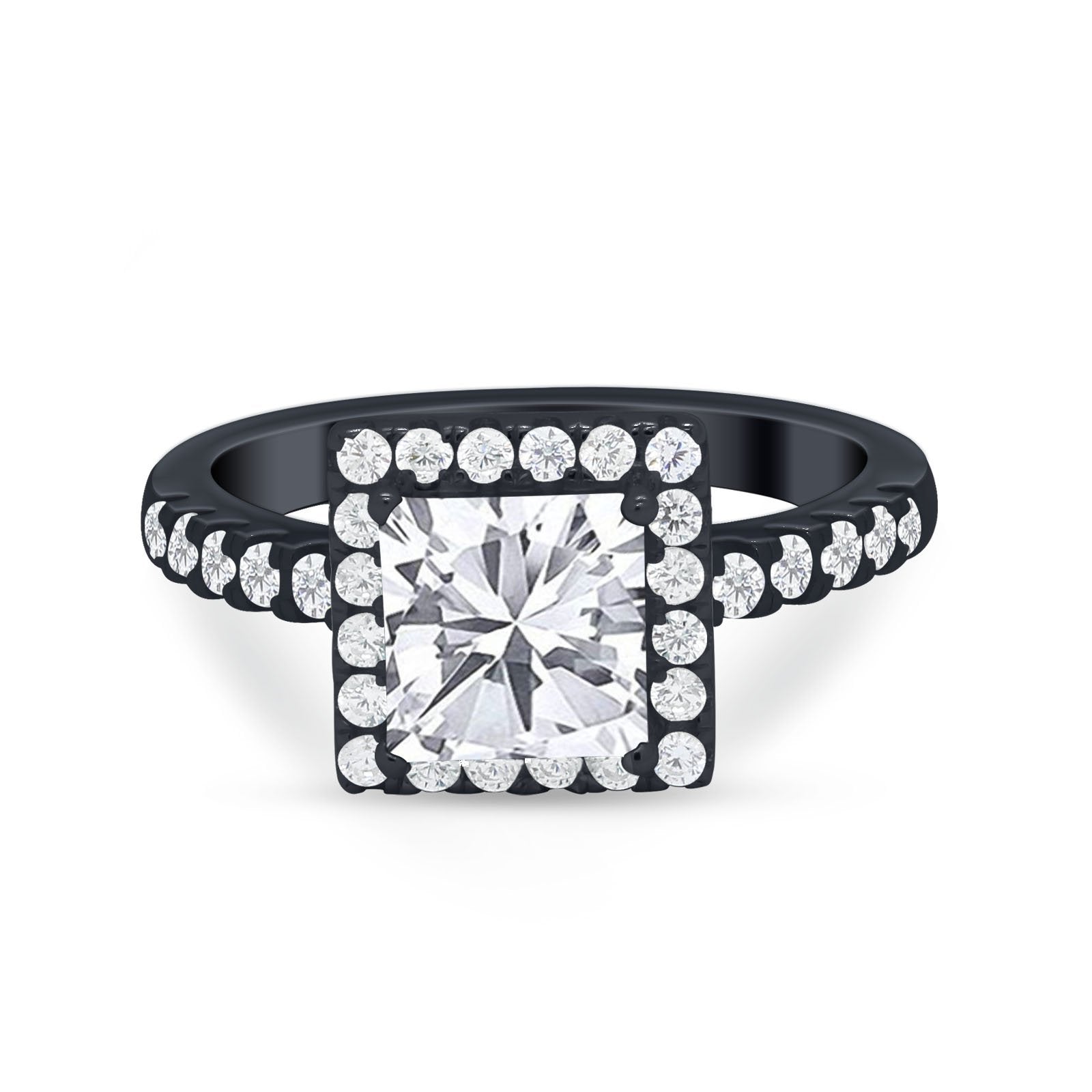 Halo Princess Cut Wedding Ring Simulated Cubic Zirconia 925 Sterling Silver