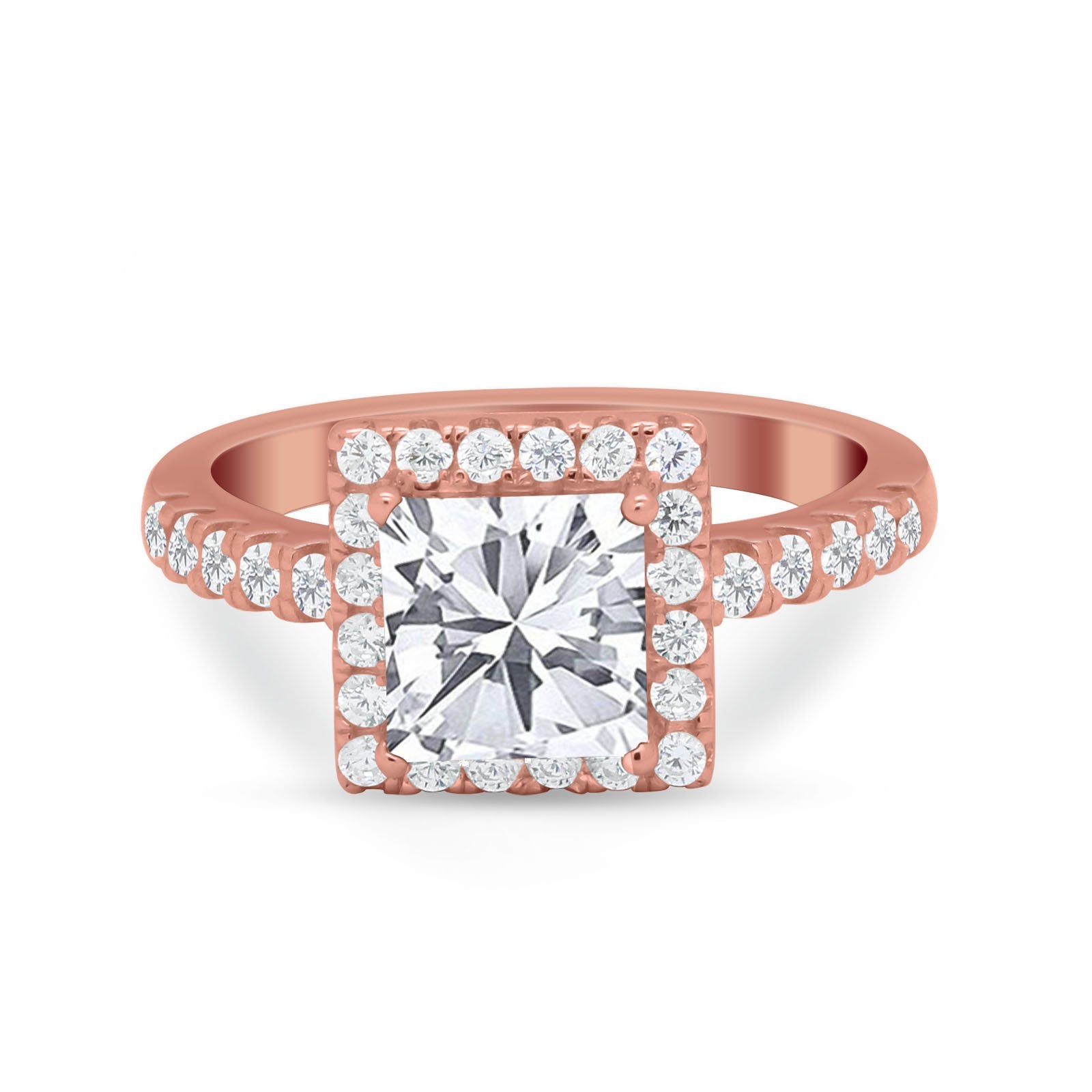 Halo Princess Cut Wedding Ring Simulated Cubic Zirconia 925 Sterling Silver