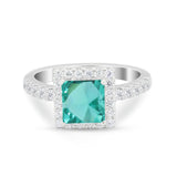 Halo Princess Cut Wedding Ring Simulated Cubic Zirconia 925 Sterling Silver
