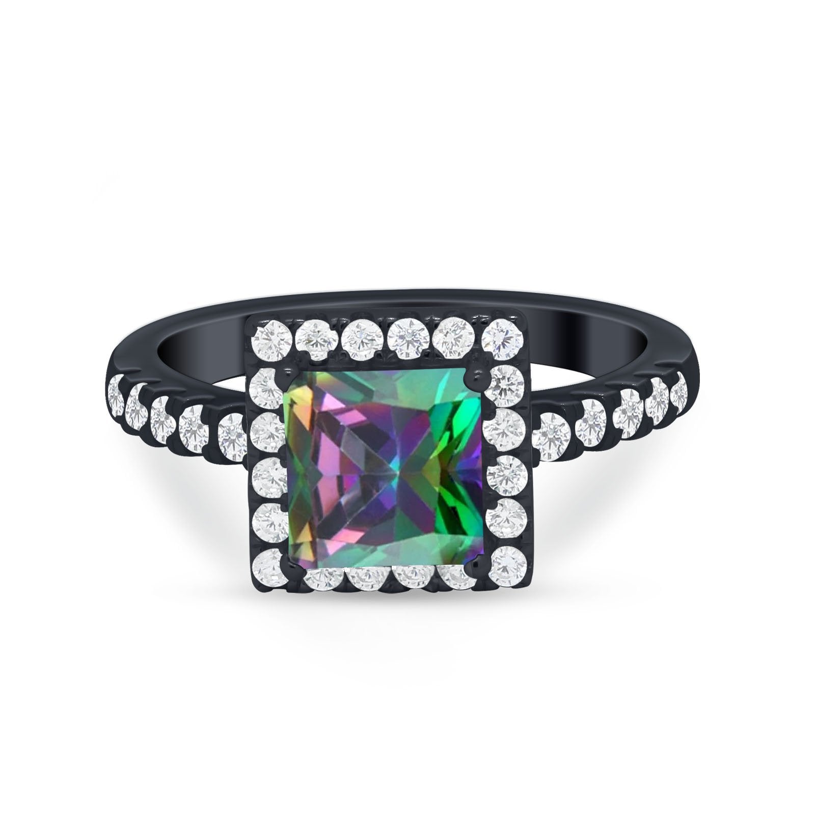 Halo Princess Cut Wedding Ring Simulated Cubic Zirconia 925 Sterling Silver