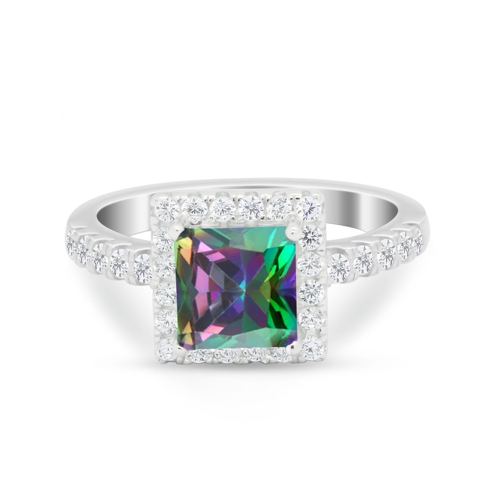 Halo Princess Cut Wedding Ring Simulated Cubic Zirconia 925 Sterling Silver