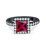 Halo Princess Cut Wedding Ring Simulated Cubic Zirconia 925 Sterling Silver