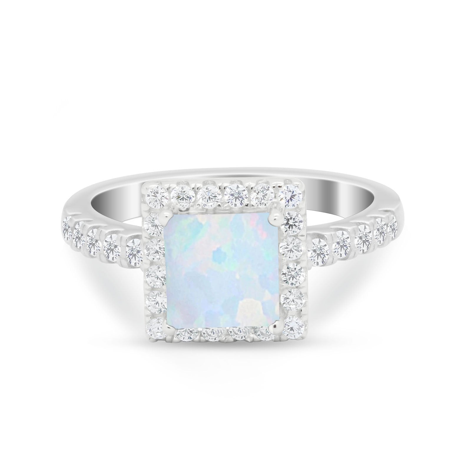 Halo Princess Cut Wedding Ring Simulated Cubic Zirconia 925 Sterling Silver