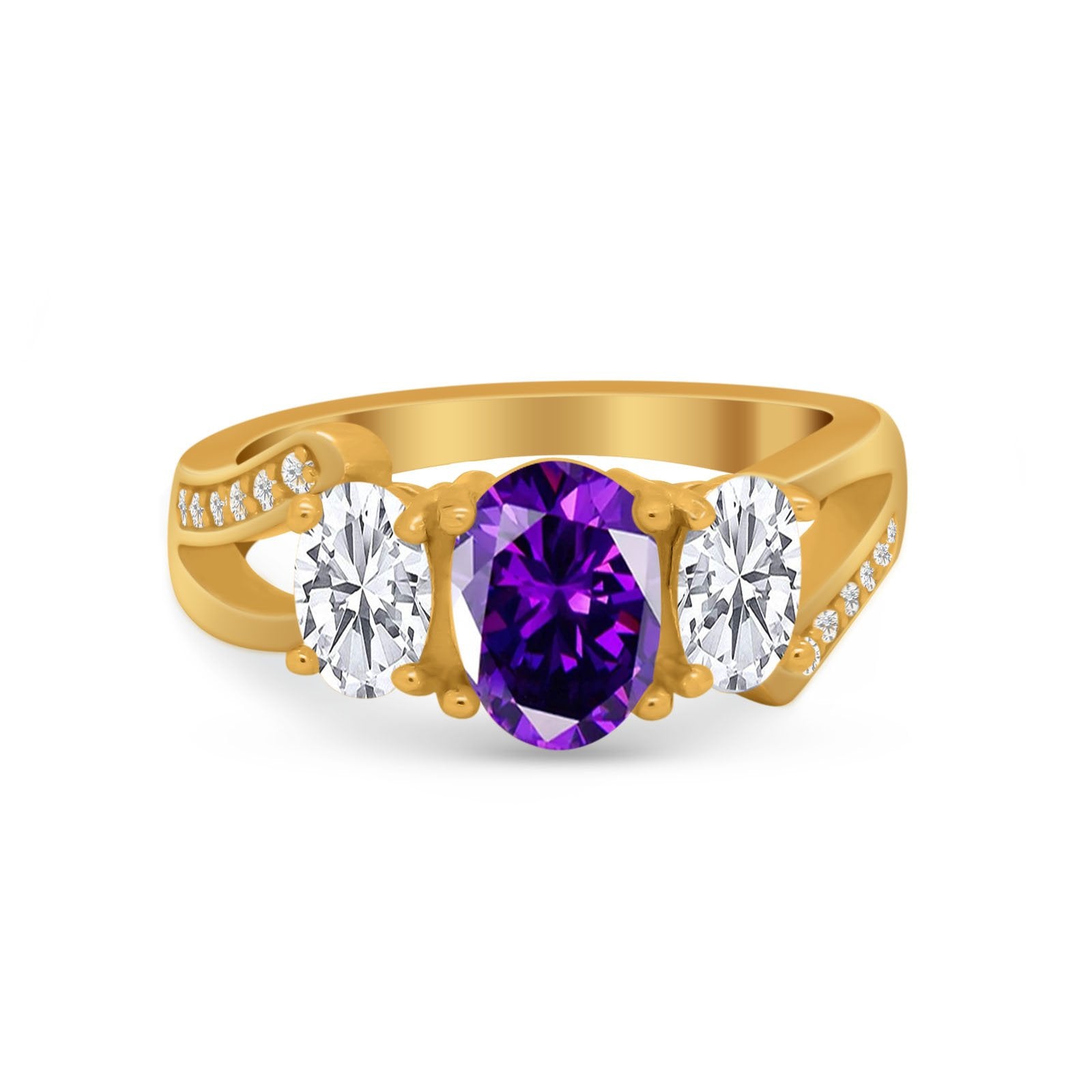 3 Stone Oval Wedding Ring Simulated Cubic Zirconia 925 Sterling Silver