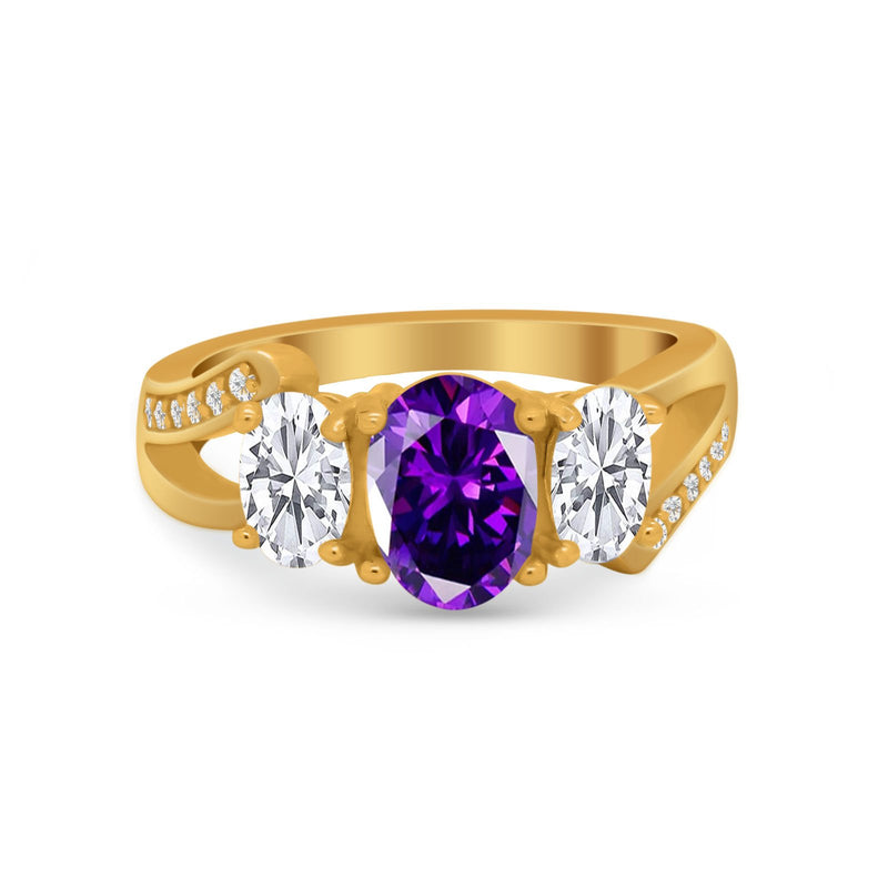 3 Stone Oval Wedding Ring Simulated Cubic Zirconia 925 Sterling Silver