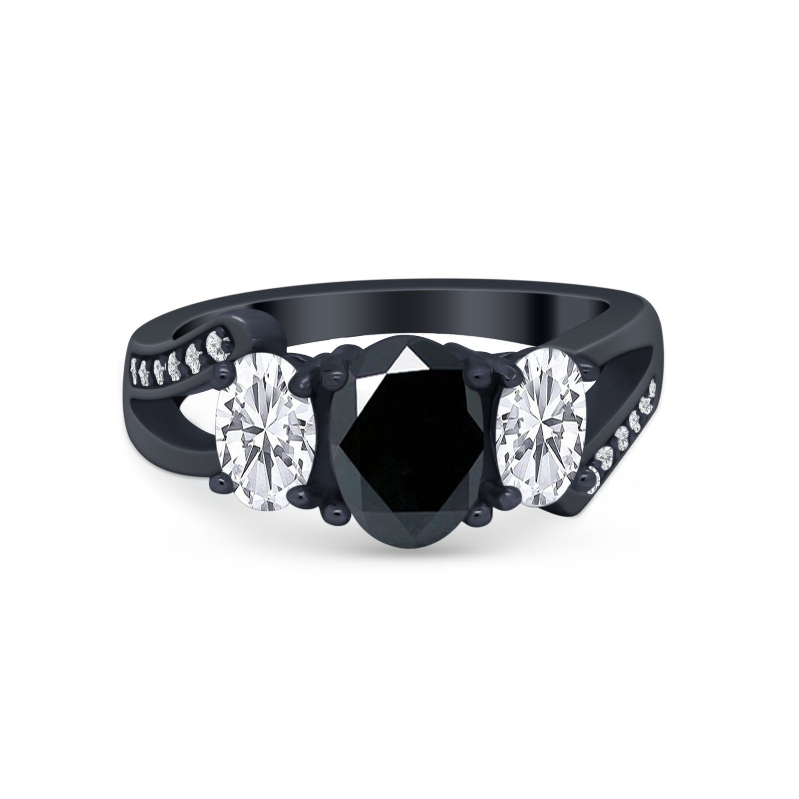 3 Stone Oval Wedding Ring Simulated Cubic Zirconia 925 Sterling Silver