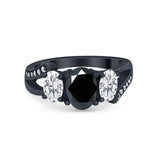 3 Stone Oval Wedding Ring Simulated Cubic Zirconia 925 Sterling Silver
