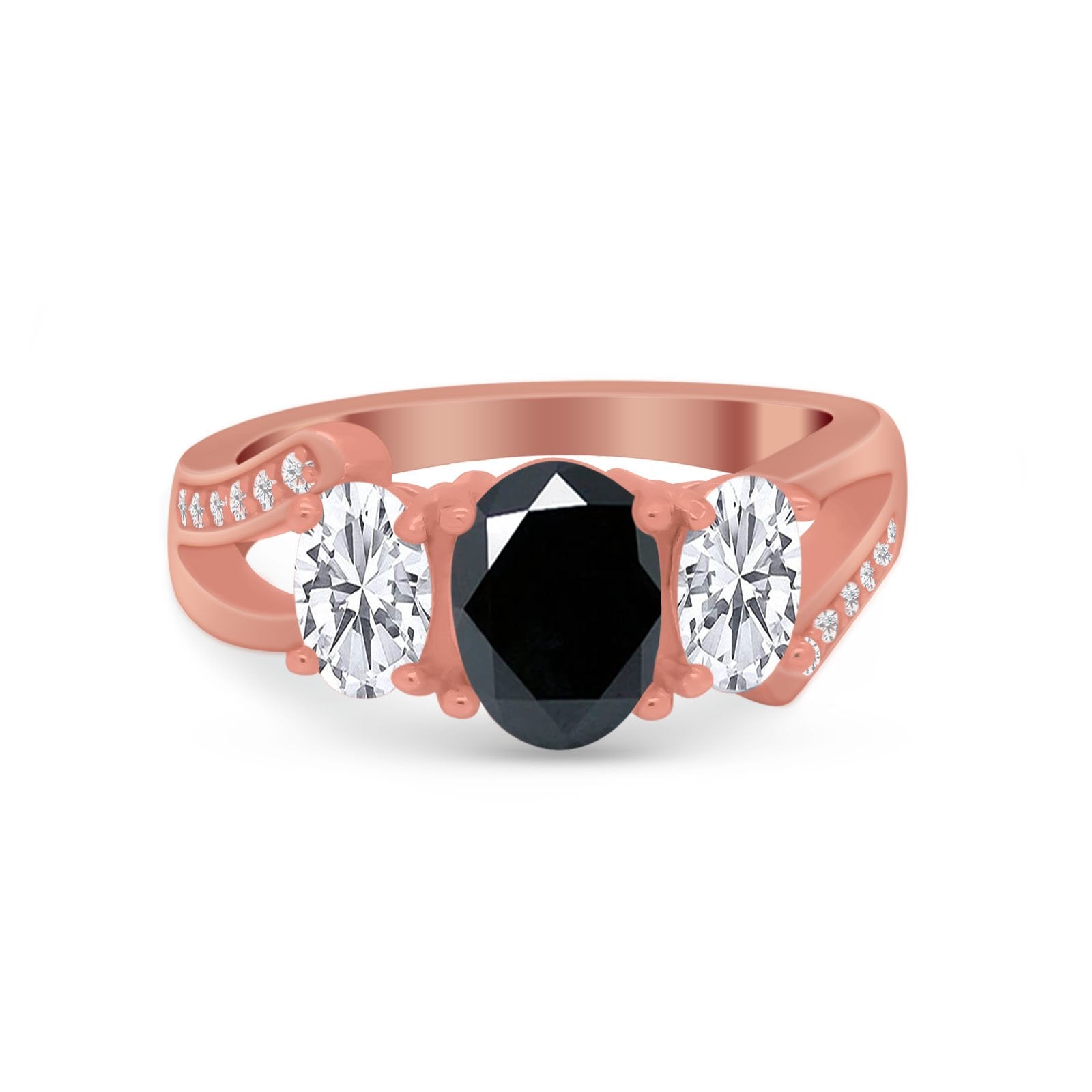 3 Stone Oval Wedding Ring Simulated Cubic Zirconia 925 Sterling Silver