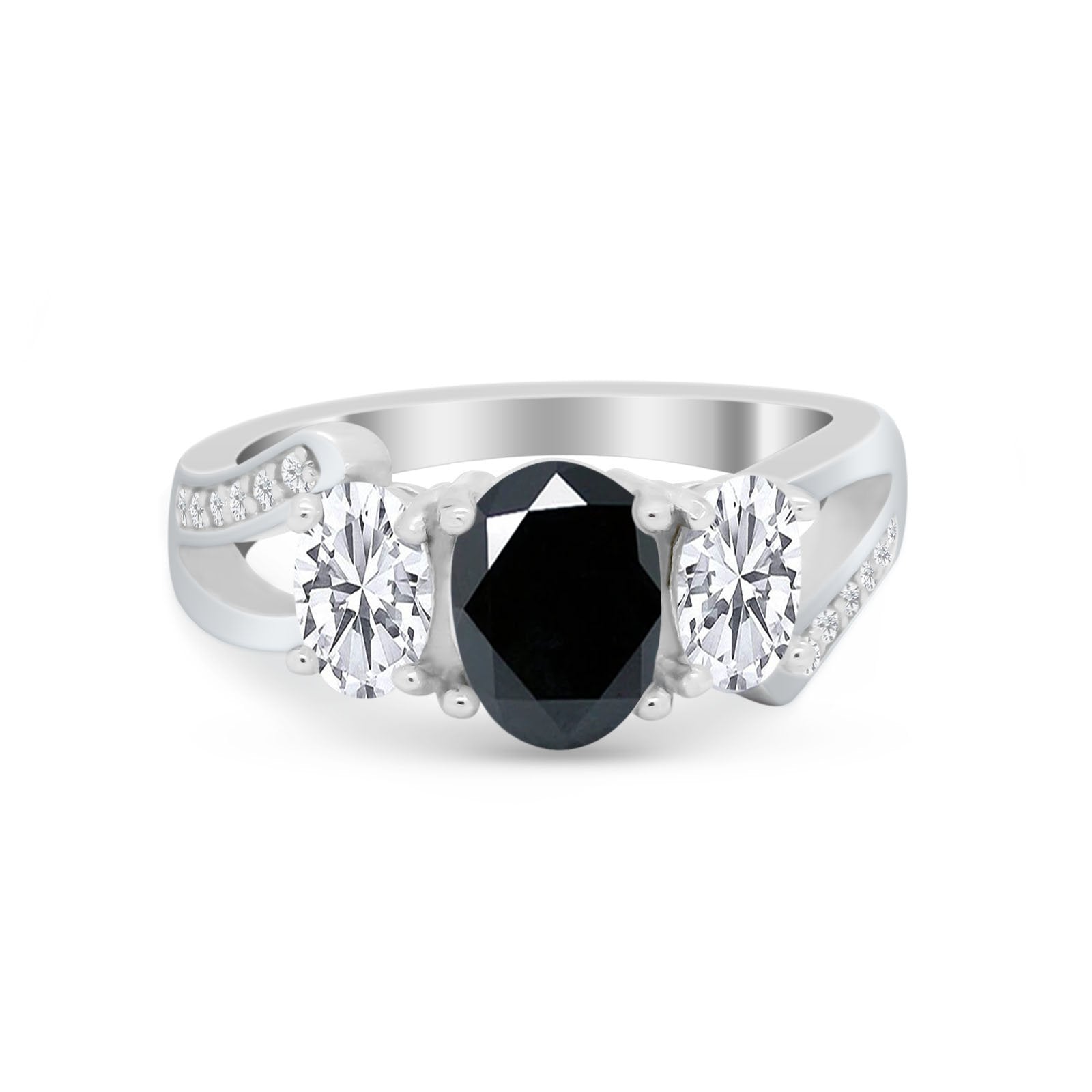 3 Stone Oval Wedding Ring Simulated Cubic Zirconia 925 Sterling Silver